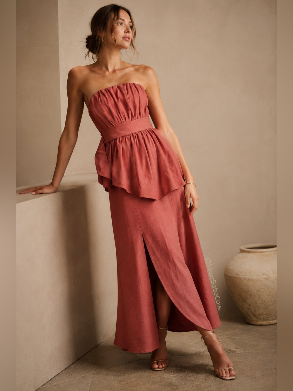 C/MEO Collective Mode Midi Dress NWT Sample Rose Strapless Peplum Size 4